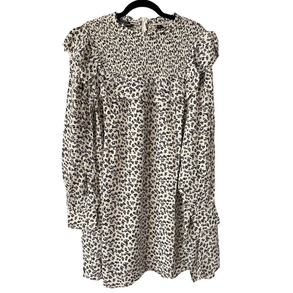 NWT Scotch & Soda Black Floral Smocked Frill Long Sleeve Mini Dress Sz Medium - Picture 5 of 12